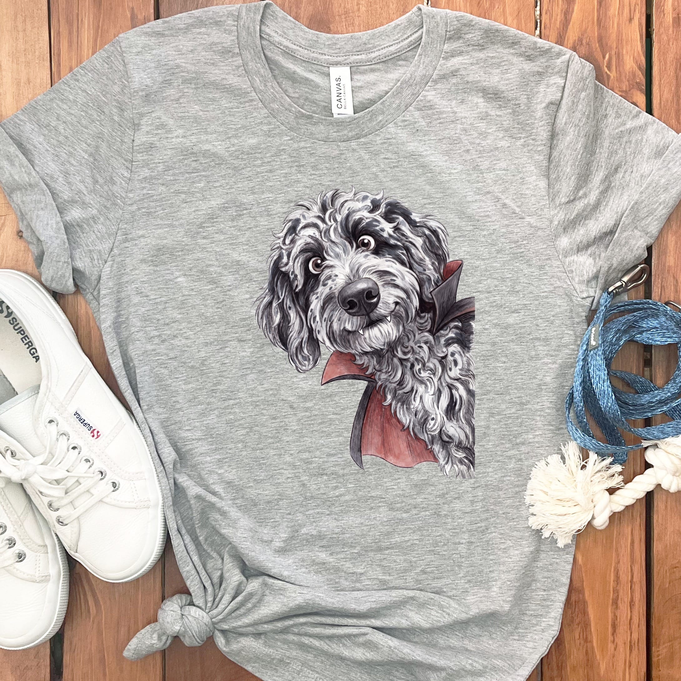 Dracula Merle Goldendoodle T-Shirt in Athletic Heather / S by Puppy Jo