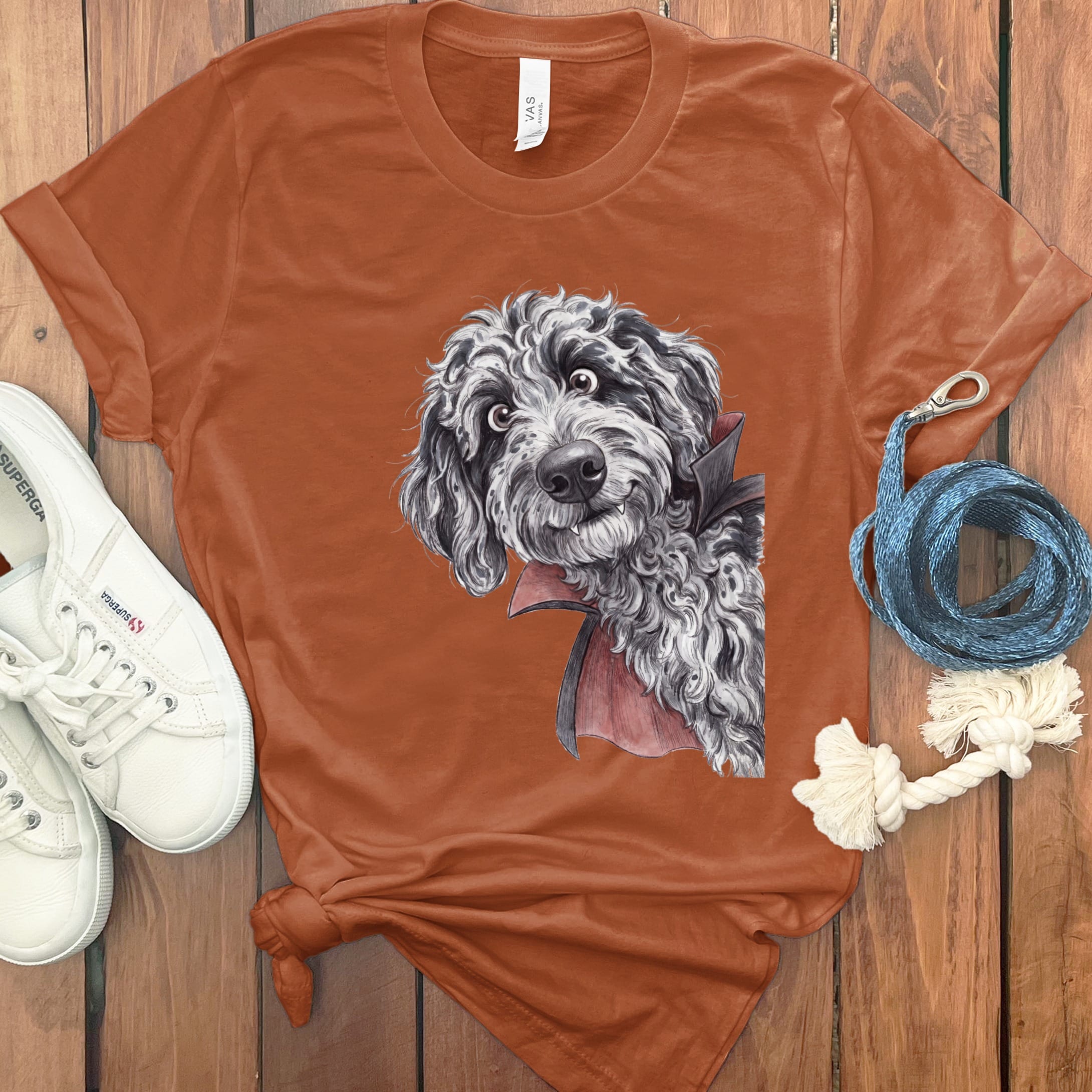 Dracula Merle Goldendoodle T-Shirt in Autumn / S by Puppy Jo
