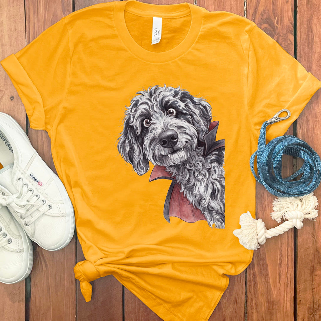 Dracula Merle Goldendoodle T-Shirt in Gold / S by Puppy Jo