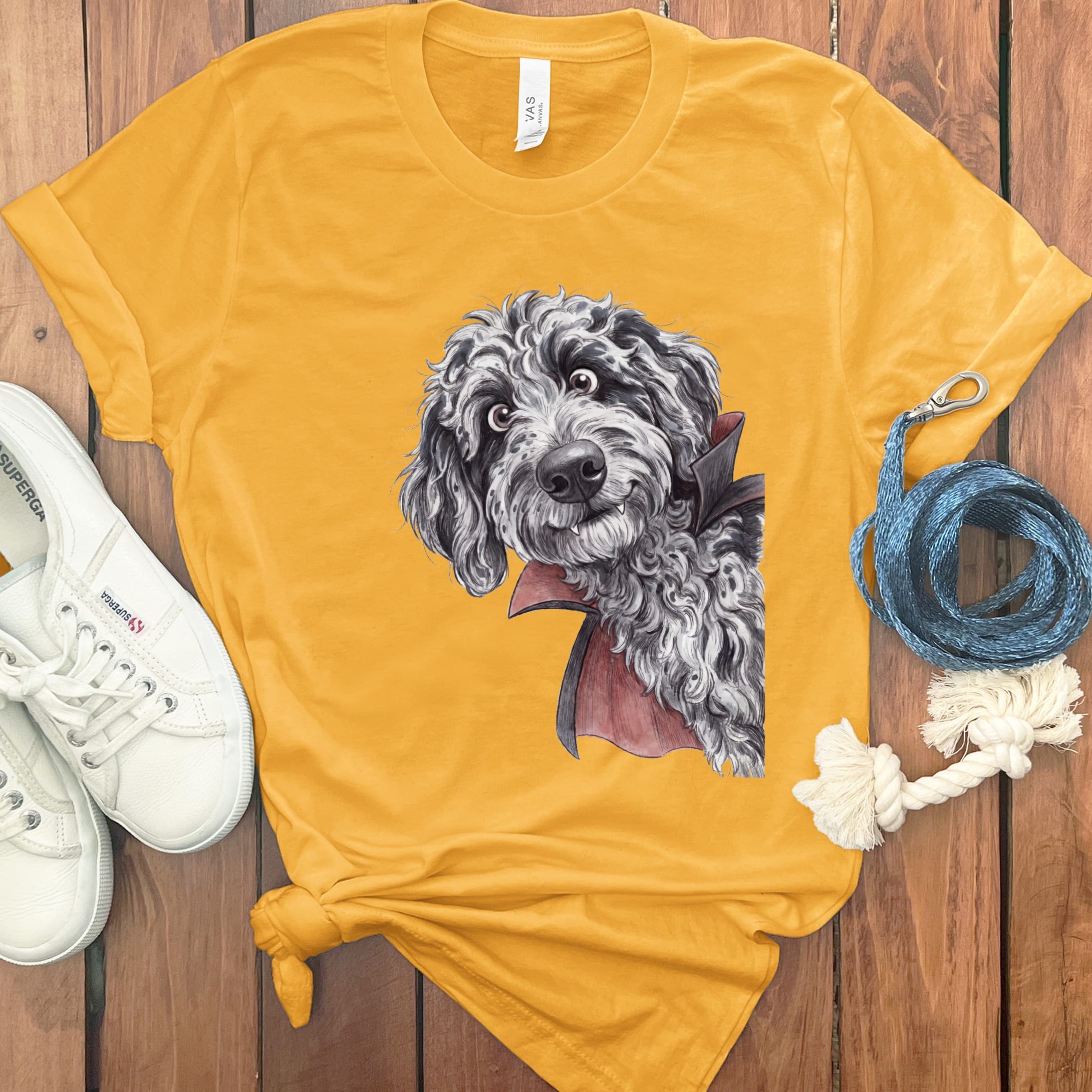 Dracula Merle Goldendoodle T-Shirt in Gold / S by Puppy Jo