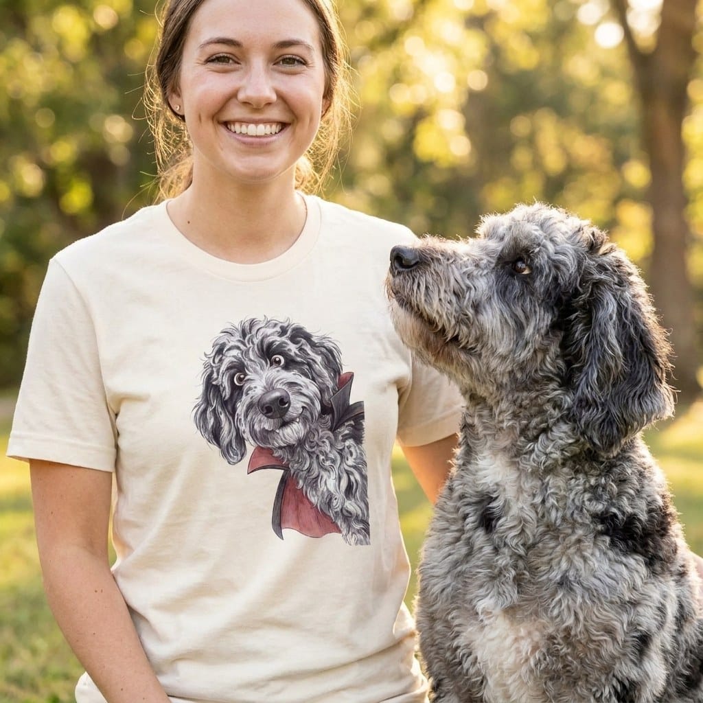 Dracula Merle Goldendoodle T-Shirt in by Puppy Jo