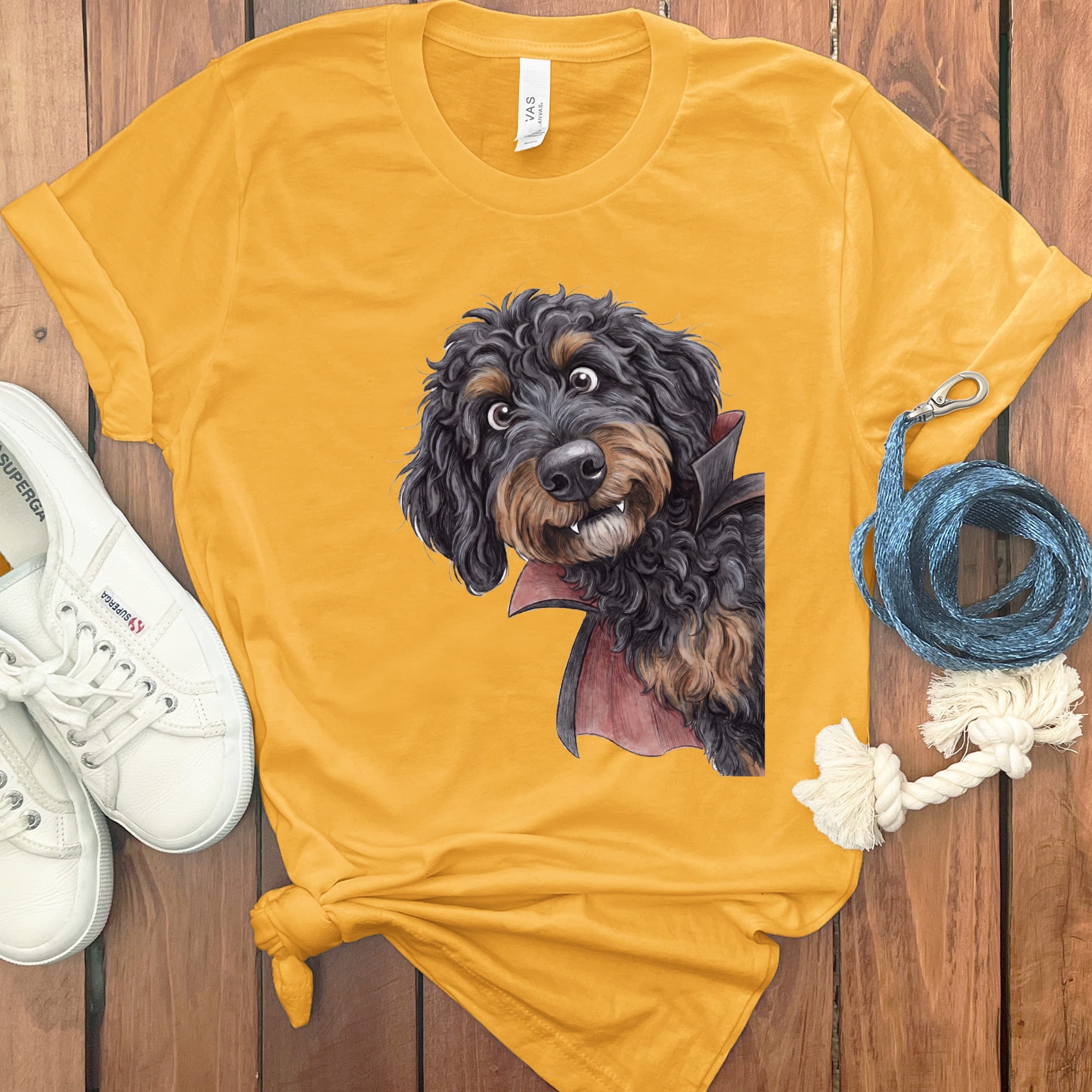 Dracula Phantom Goldendoodle T-Shirt in Gold / M by Puppy Jo