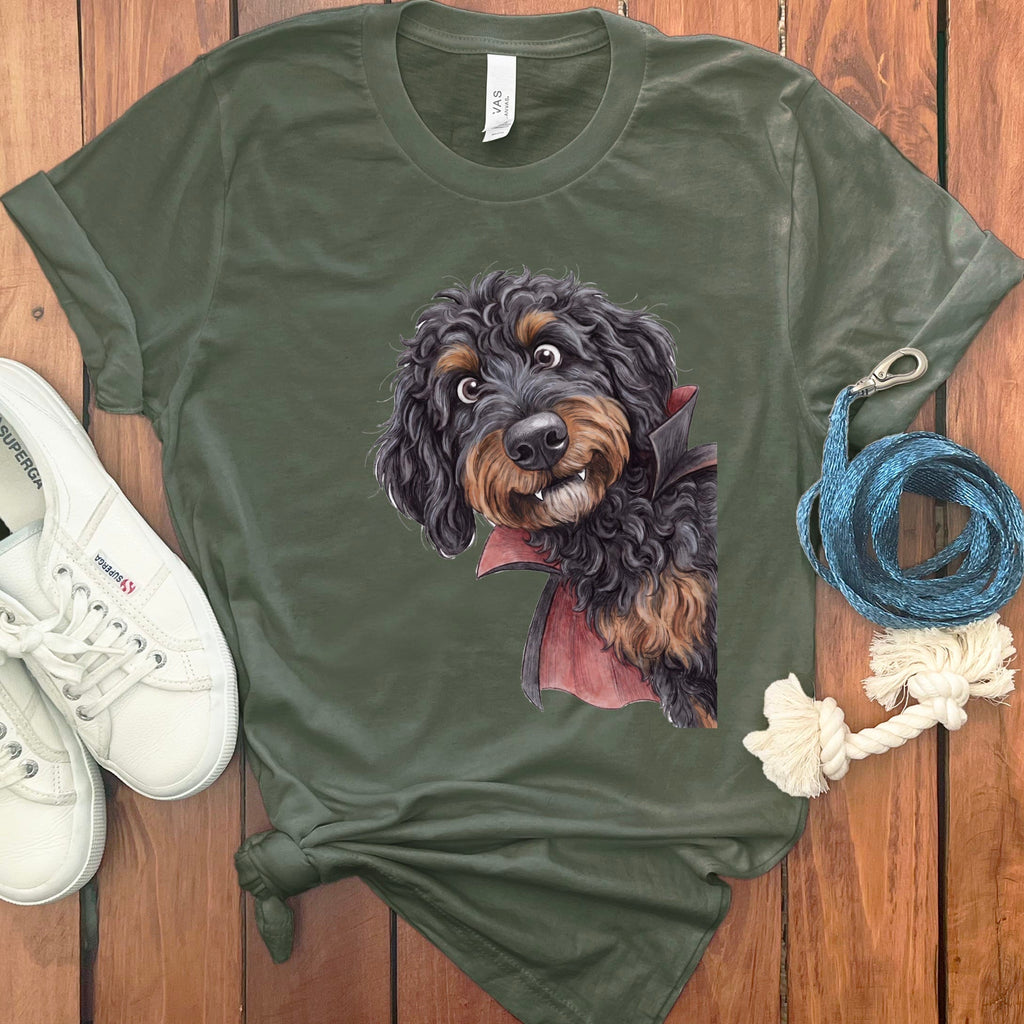 Dracula Phantom Goldendoodle T-Shirt in Military Green / M by Puppy Jo
