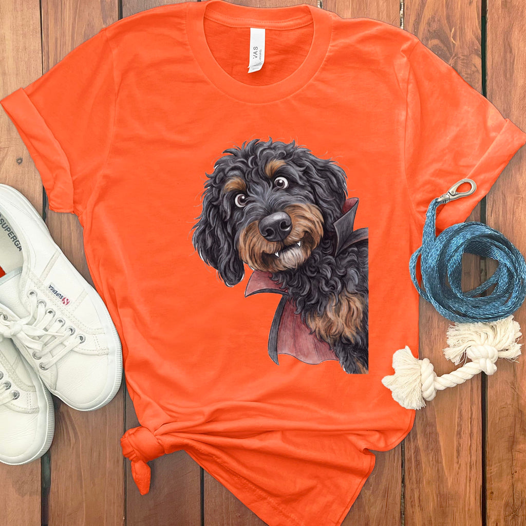 Dracula Phantom Goldendoodle T-Shirt in Orange / M by Puppy Jo