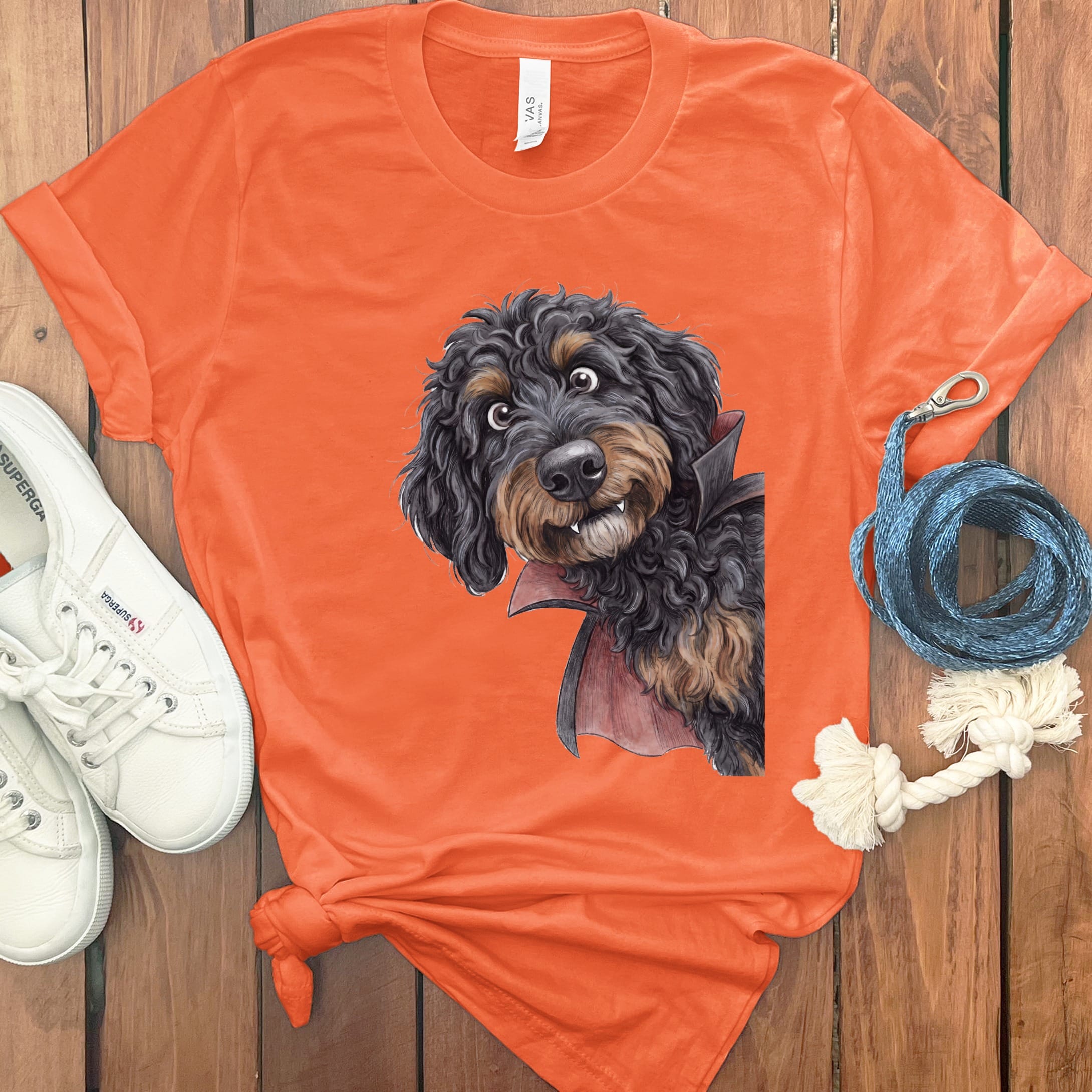 Dracula Phantom Goldendoodle T-Shirt in Orange / M by Puppy Jo