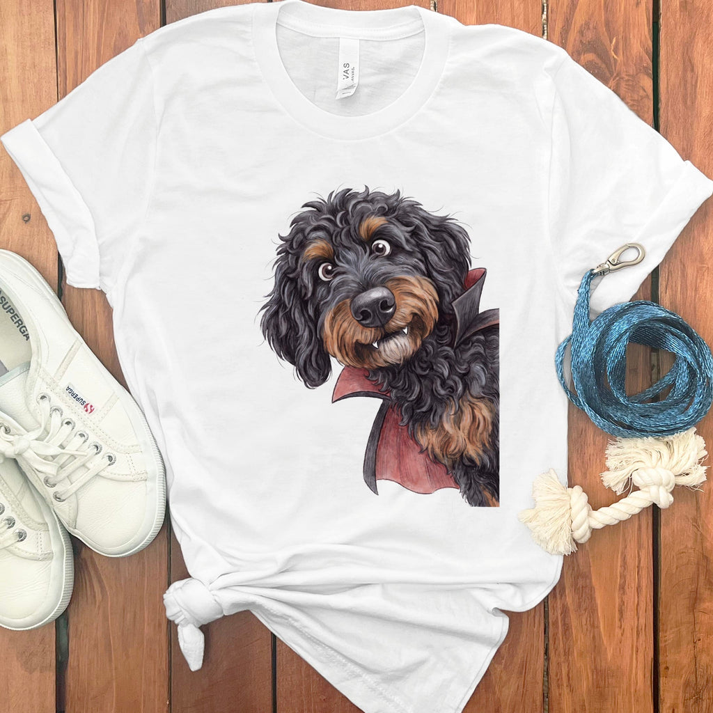 Dracula Phantom Goldendoodle T-Shirt in White / M by Puppy Jo