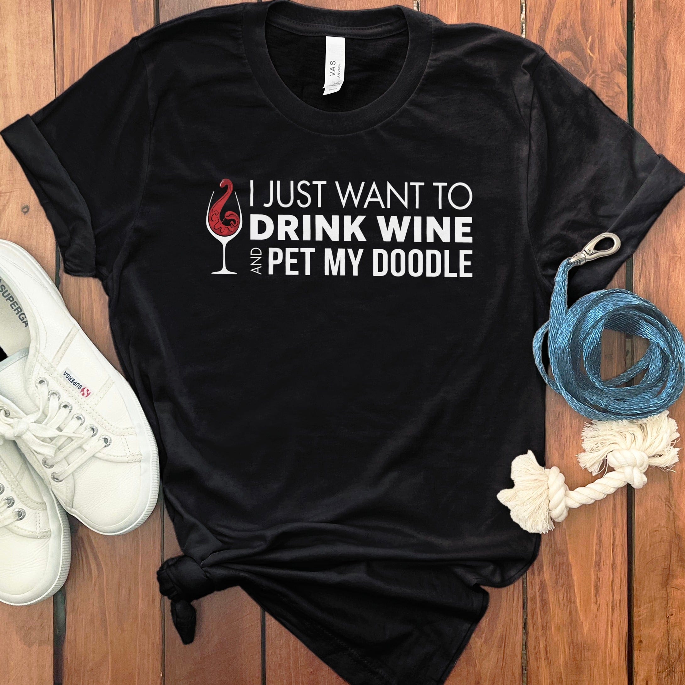 Drink Wine Doodle T-Shirt in Black / S by Puppy Jo