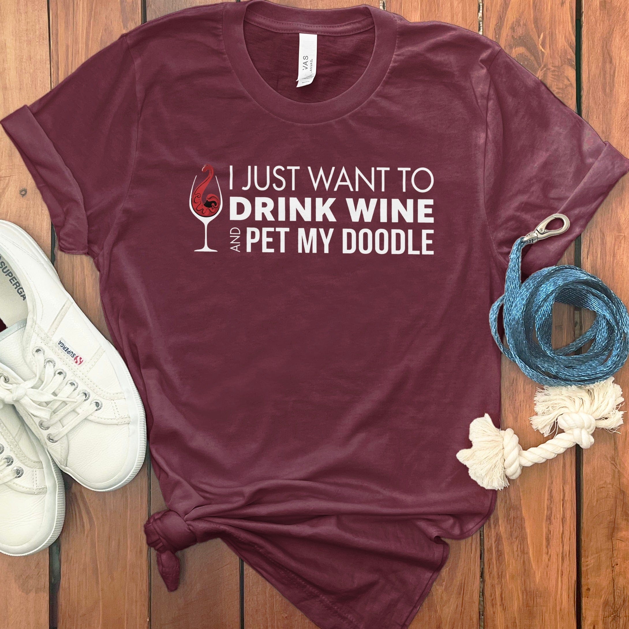 Drink Wine Doodle T-Shirt in Maroon / S by Puppy Jo