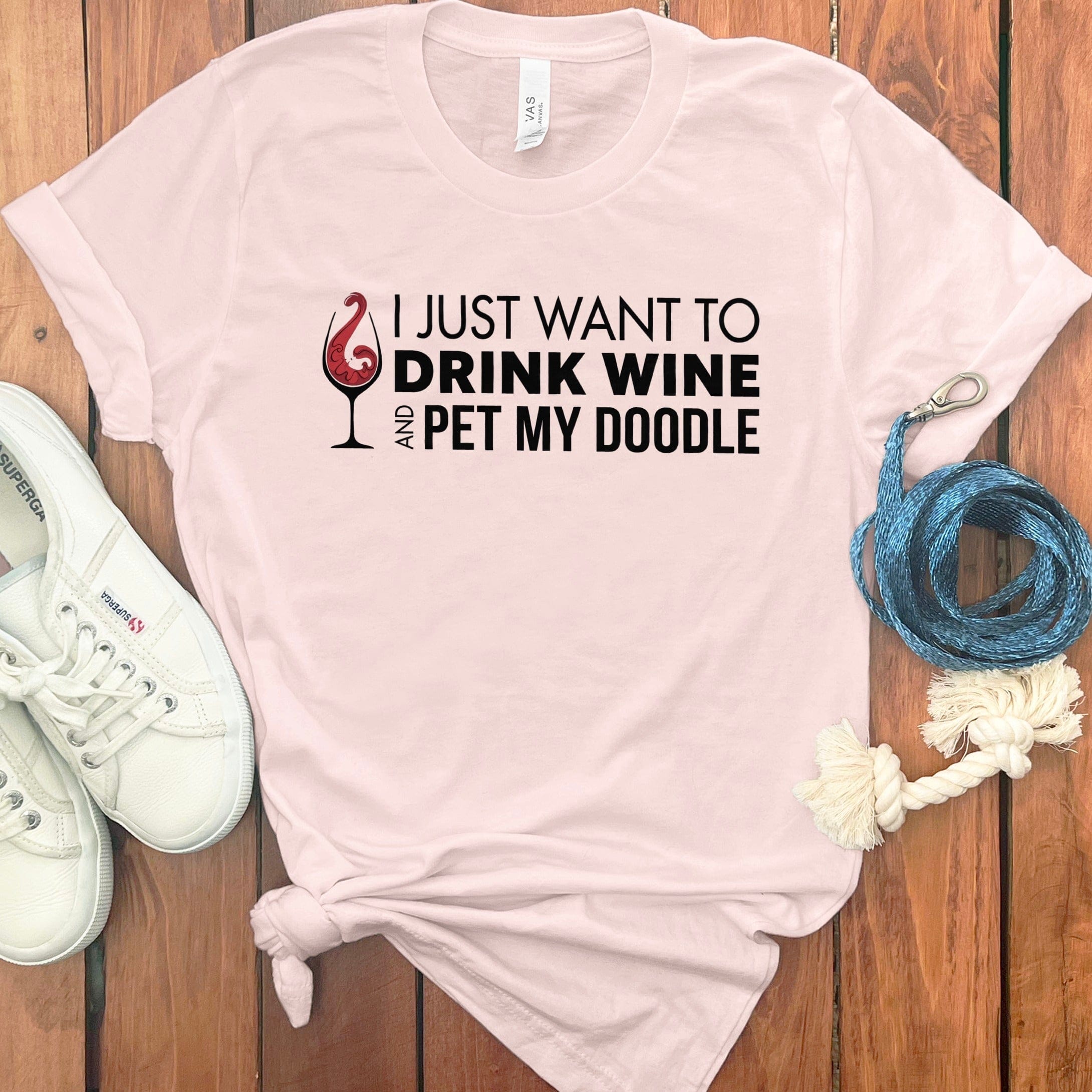 Drink Wine Doodle T-Shirt in Soft Pink / S by Puppy Jo