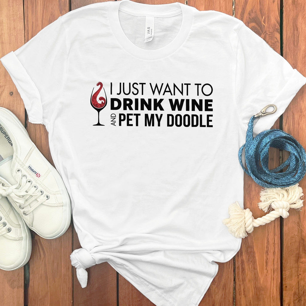 Drink Wine Doodle T-Shirt in White / S by Puppy Jo
