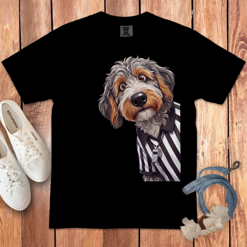 Aussiedoodle Football Referee Signature T-Shirt in Black / S by Puppy Jo