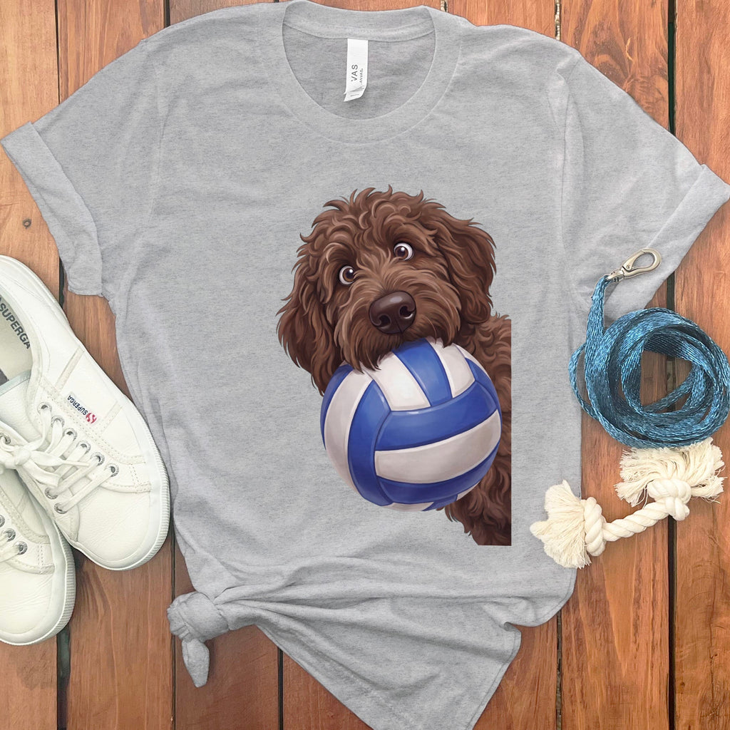 Chocolate Goldendoodle Volleyball T-Shirt in Athletic Heather / S by Puppy Jo
