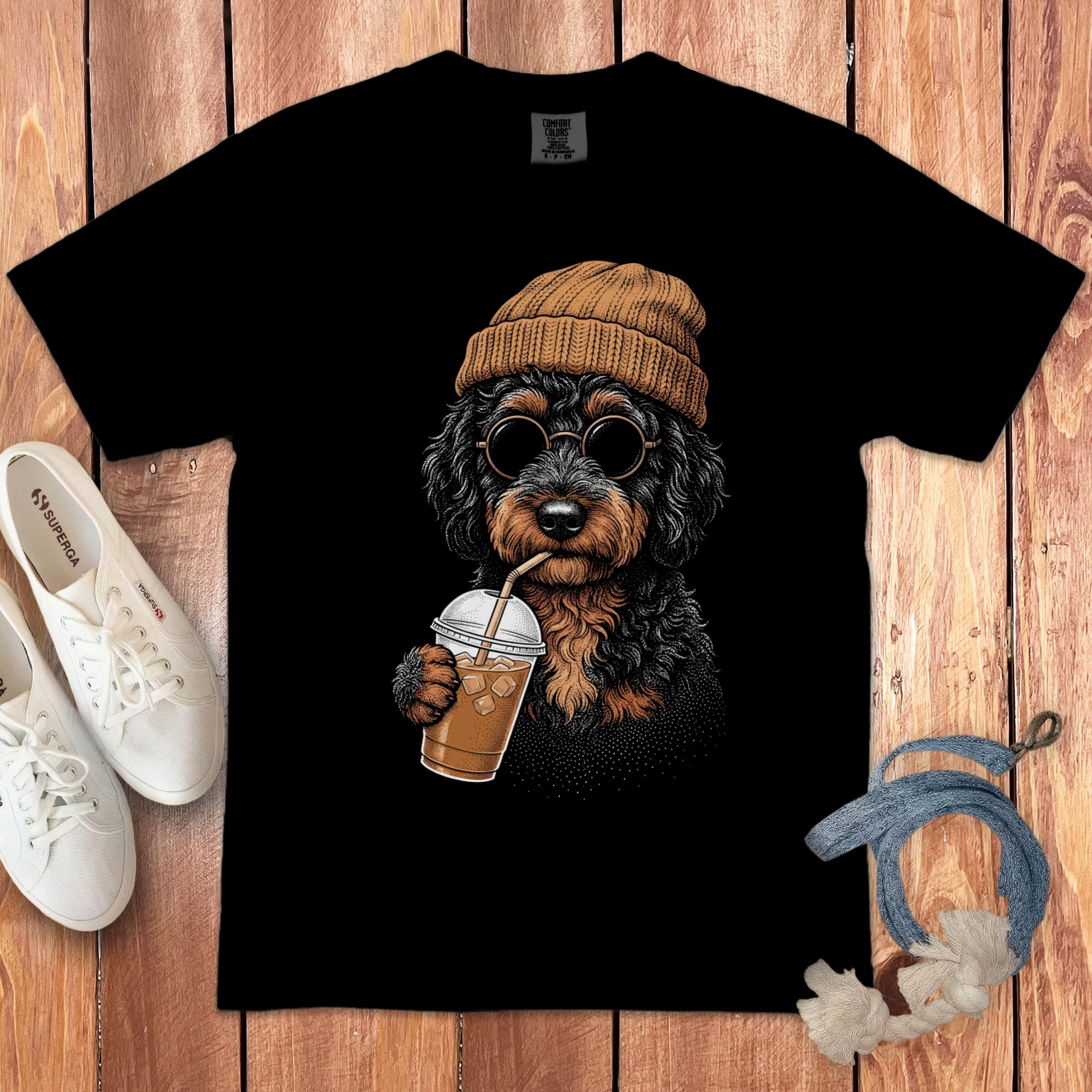 Phantom Goldnedoodle Ice Latte T-Shirt in Black / S by Puppy Jo