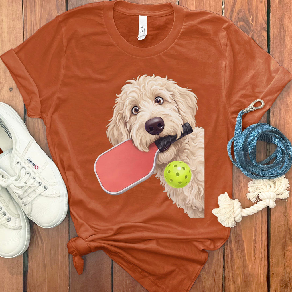 Cream Goldendoodle Pickleball T-Shirt in Autumn / S by Puppy Jo