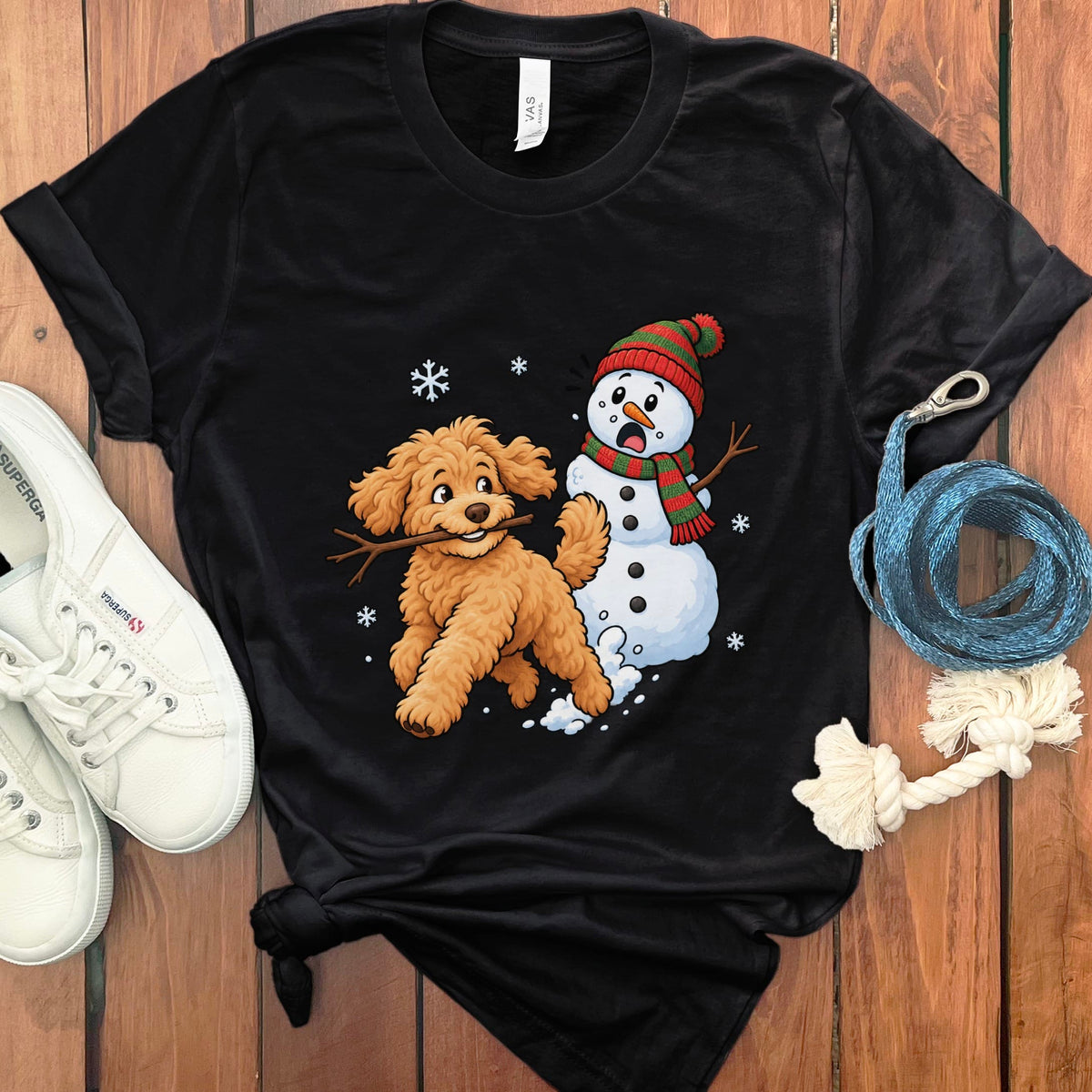 Golden Goldendoodle Snowman T-Shirt in Black / S by Puppy Jo