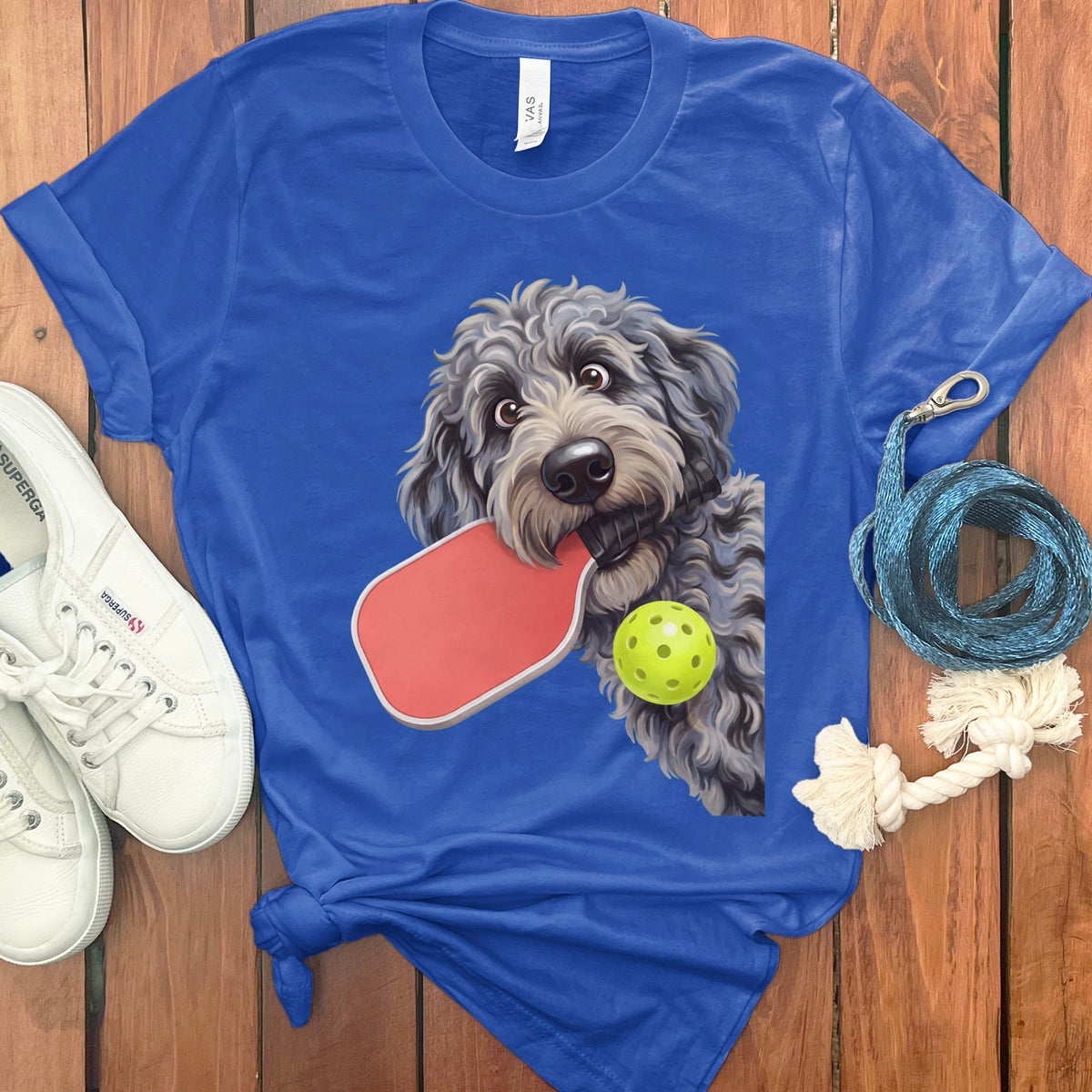 Merle Goldendoodle Pickleball T-Shirt in True Royal / S by Puppy Jo
