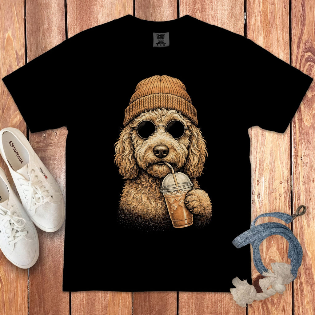 Golden Goldendoodle Ice Latte Signature T-Shirt in Black / S by Puppy Jo