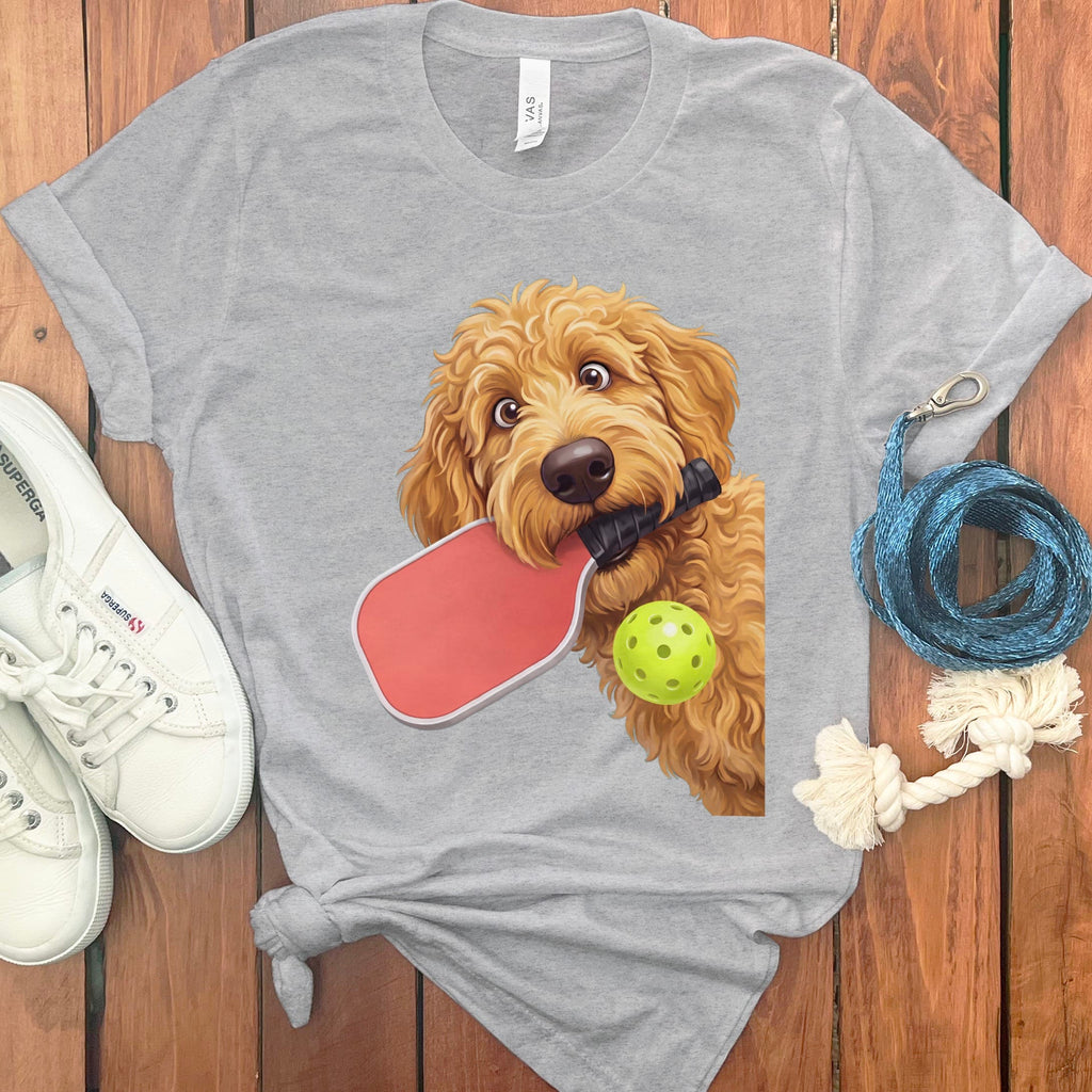 Golden Goldendoodle Pickleball T-Shirt in Athletic Heather / S by Puppy Jo