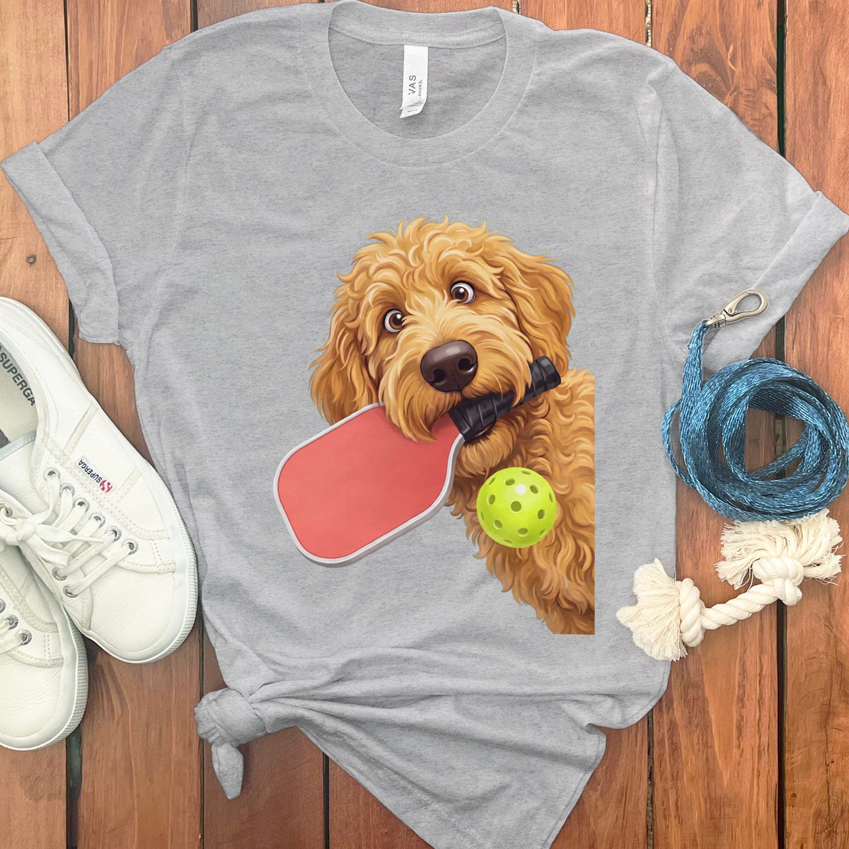 Golden Goldendoodle Pickleball T-Shirt in Athletic Heather / S by Puppy Jo