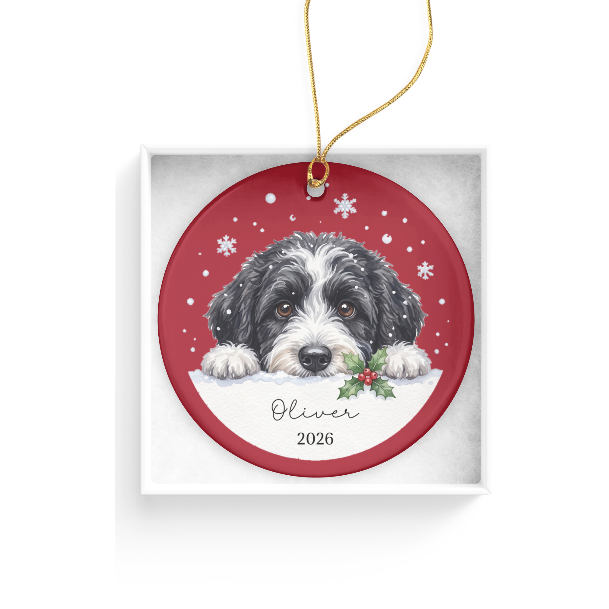 Peeking Snow Sheepadoodle Ornament