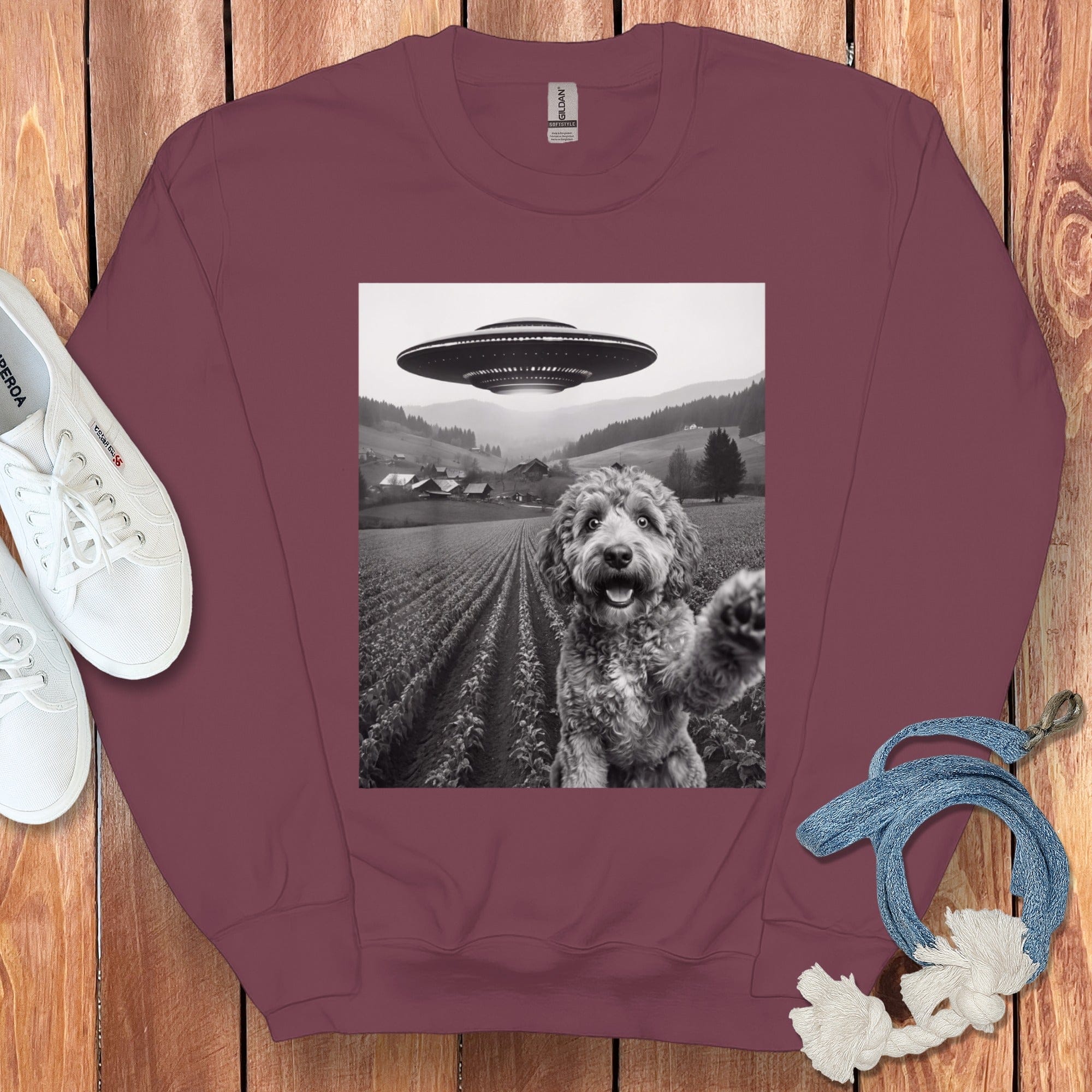 Funny Dog and UFO Print Casual Hoodie Sweatshirt