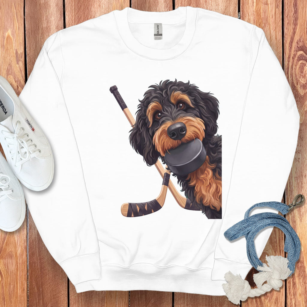 Phantom Goldendoodle Hockey Sweatshirt in White / S by Puppy Jo