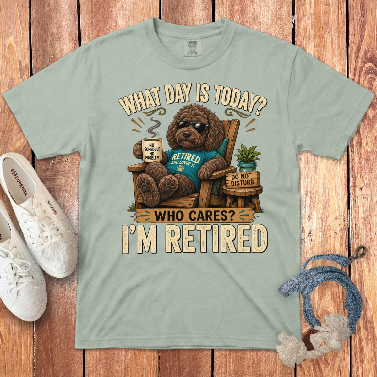 I'm Retired Chocolate Goldendoodle Signature T-Shirt in Bay / S by Puppy Jo