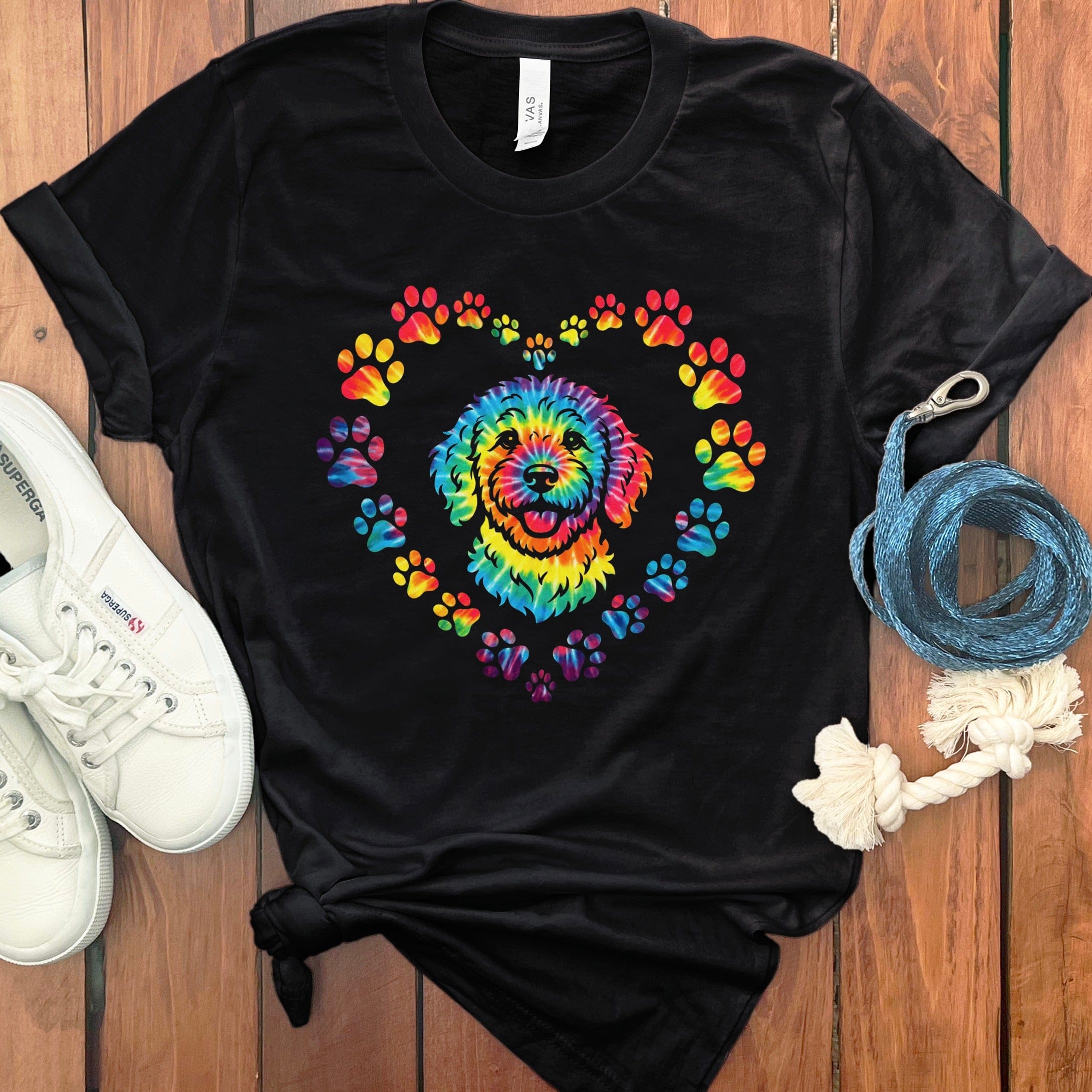 Colorful Dog Heart Paw Prints Graphic T-Shirt