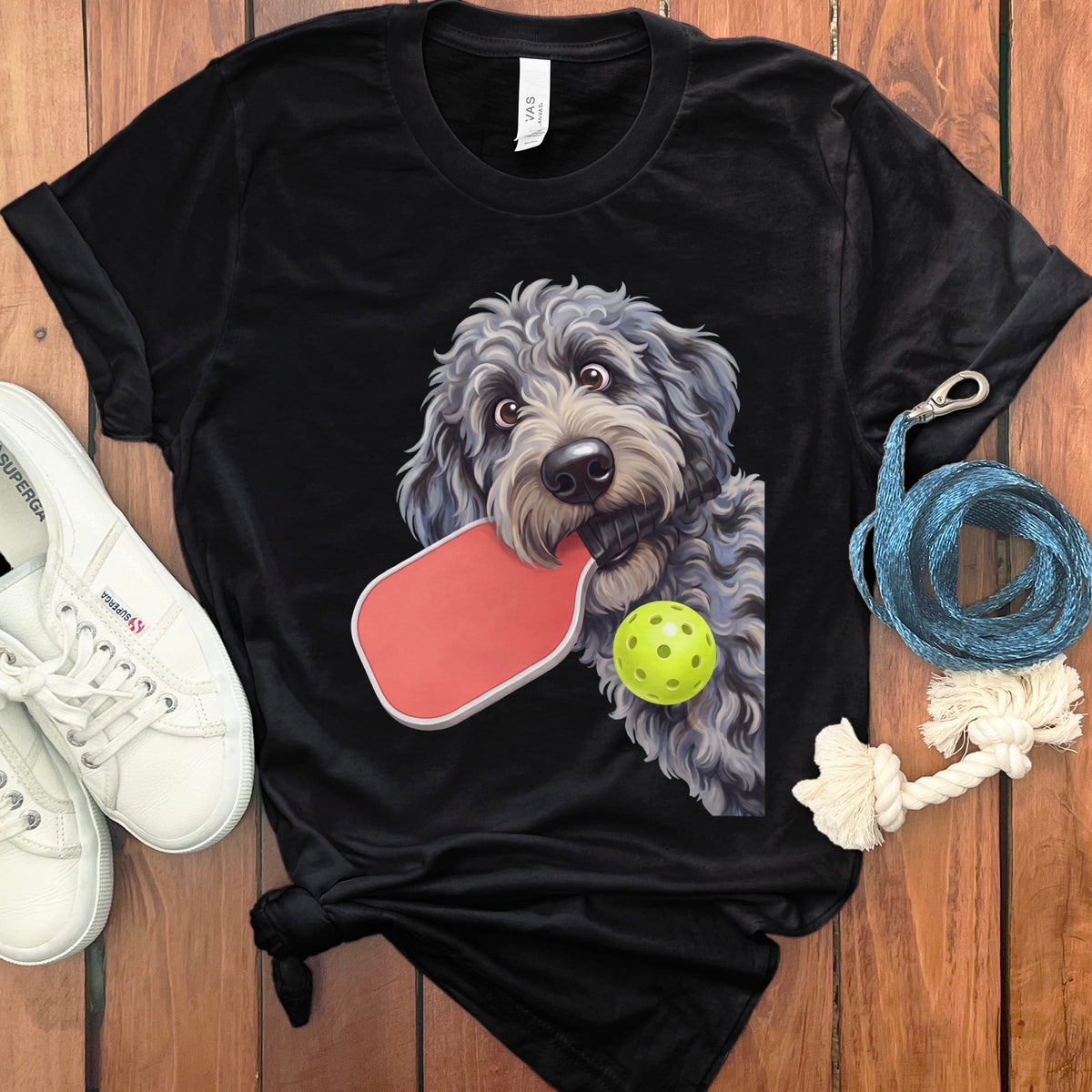 Merle Goldendoodle Pickleball T-Shirt in Black / S by Puppy Jo