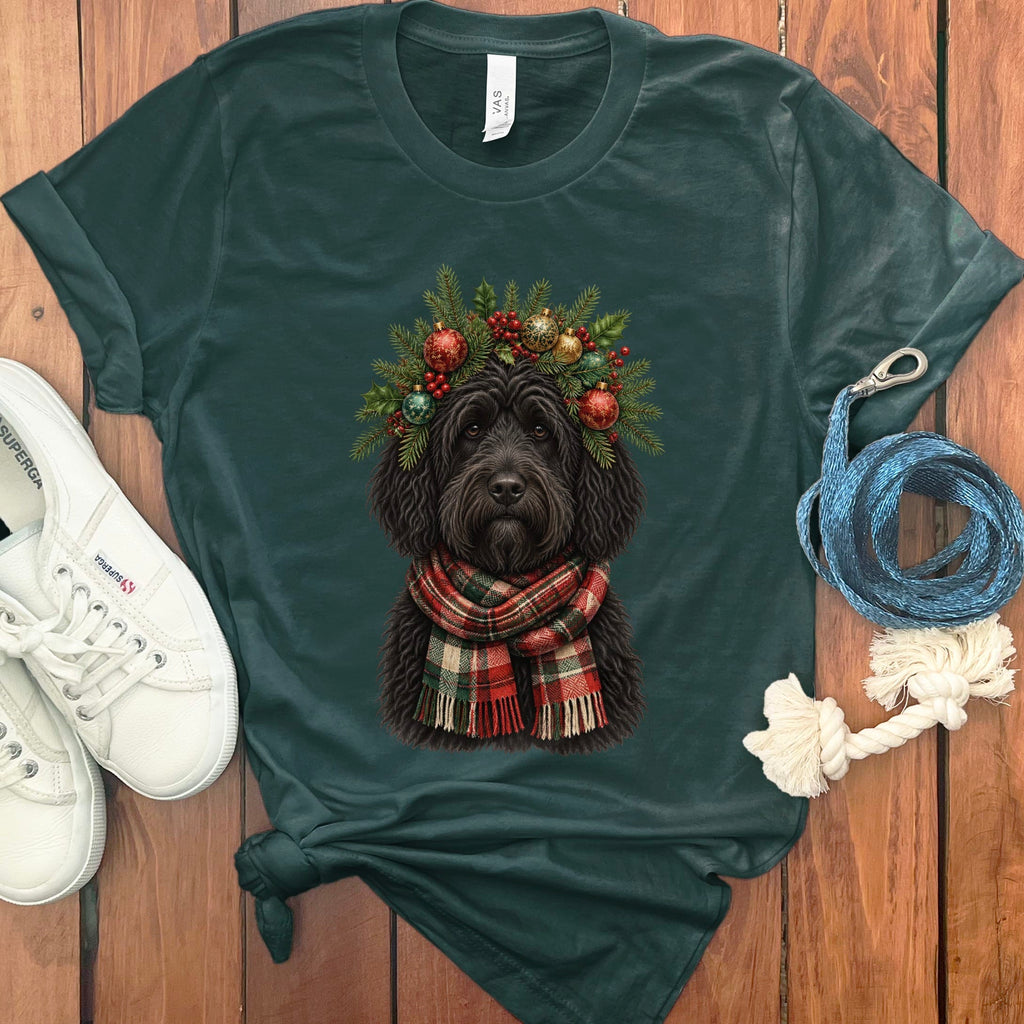 Black Goldendoodle Holiday Crown T-Shirt in Forest / S by Puppy Jo