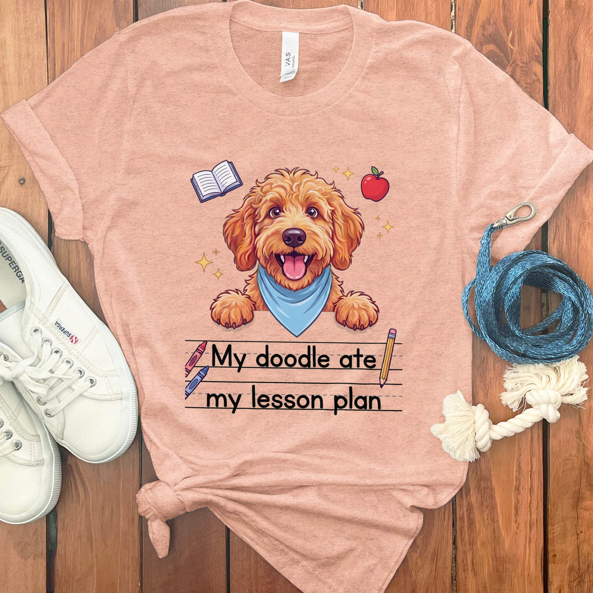 Apricot Goldendoodle Ate Lesson T-Shirt in Heather Peach / S by Puppy Jo