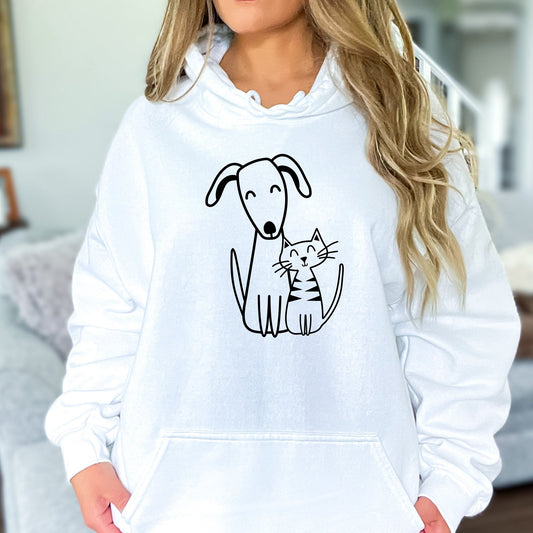Dog and Cat Love Hoodie Sweatshirt - PuppyJo Hoodie S / White