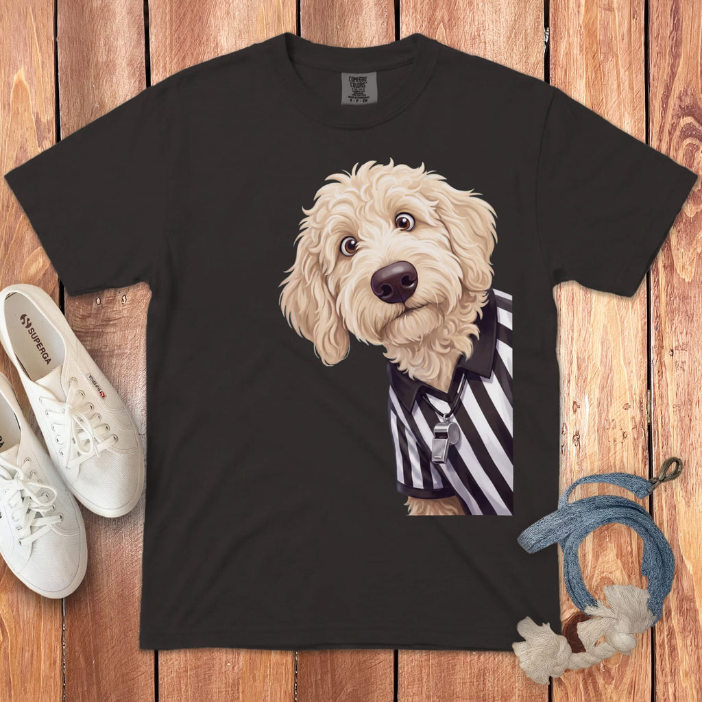 Cream Goldendoodle Football Referee Signature T-Shirt in Graphite / S by Puppy Jo