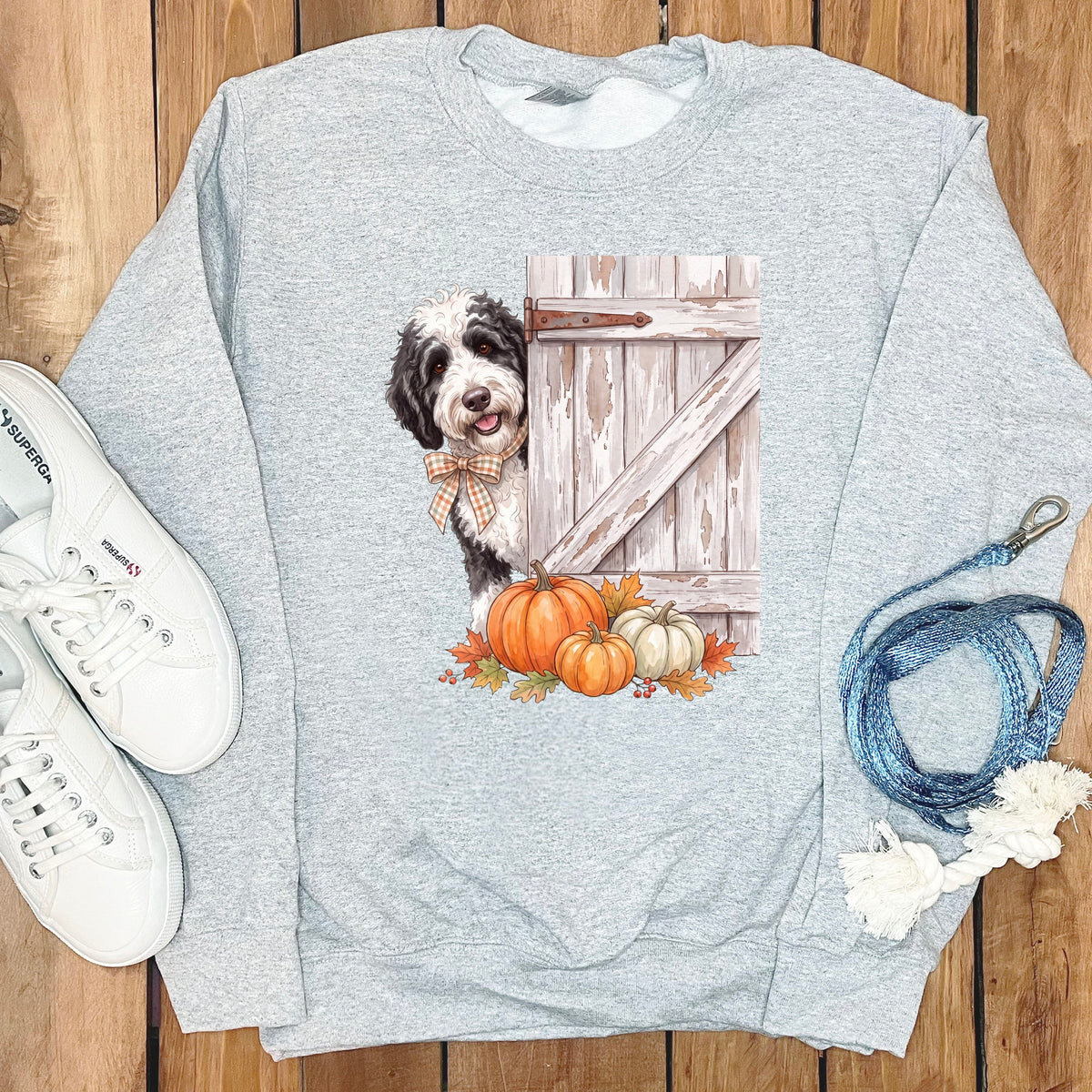 Sheepadoodle Barn Peeking Sweatshirt in Sport Grey / S by Puppy Jo