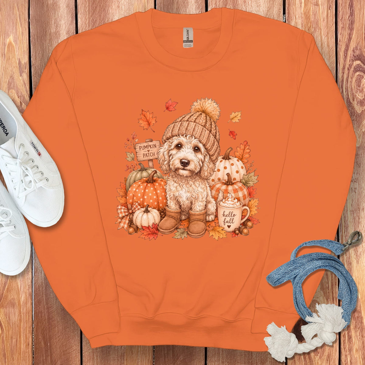 Maltipoo Pumpkin Patch Sweatshirt in Orange / S by Puppy Jo