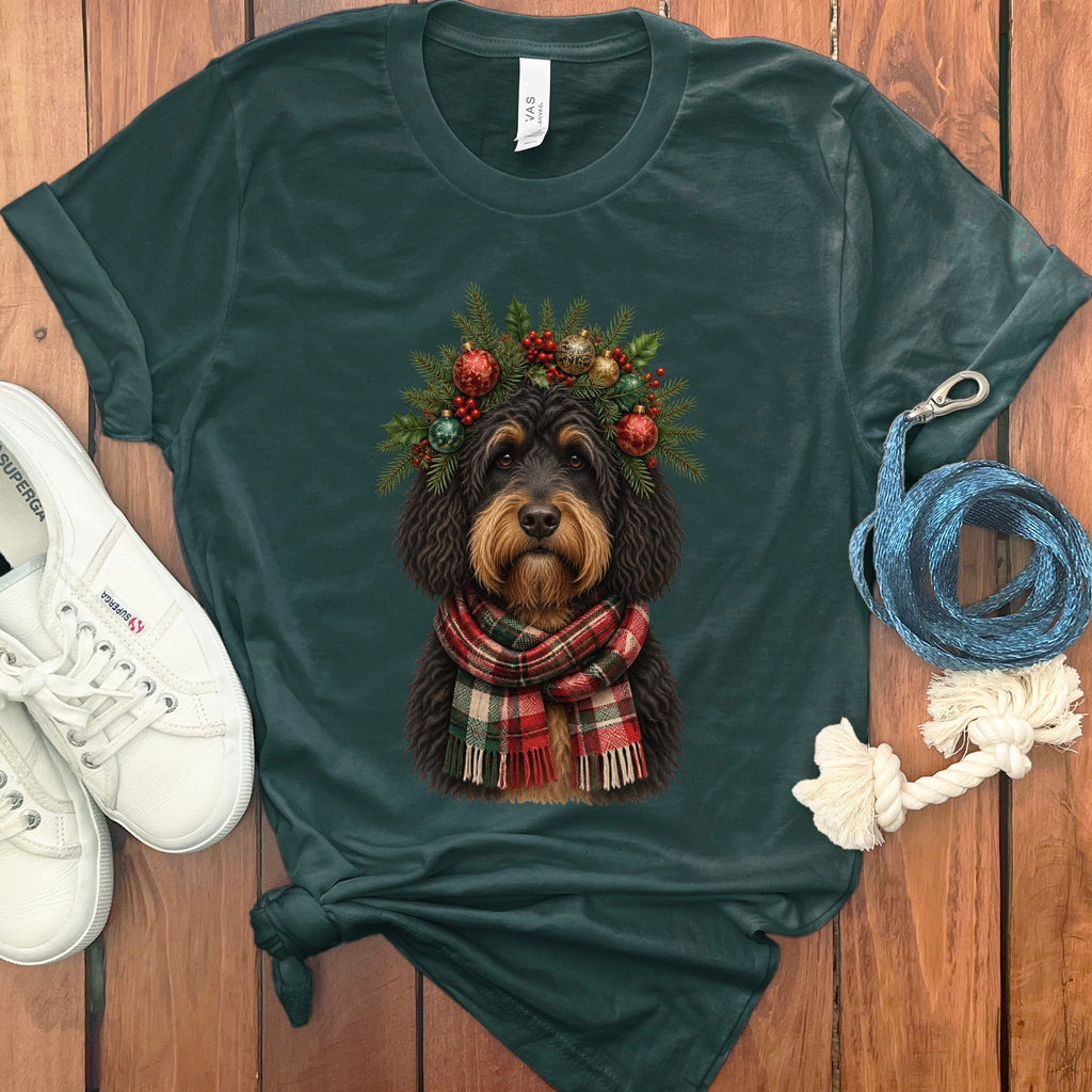 Phantom Goldendoodle Holiday Crown T-Shirt in Forest / S by Puppy Jo