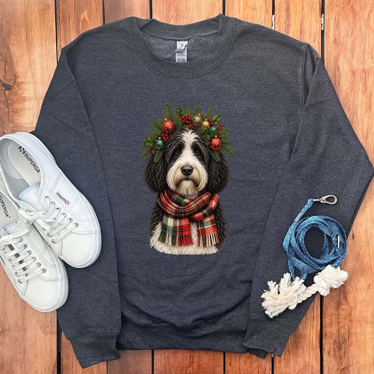 Sheepadoodle Holiday Crown Sweatshirt in Dark Heather / S by Puppy Jo