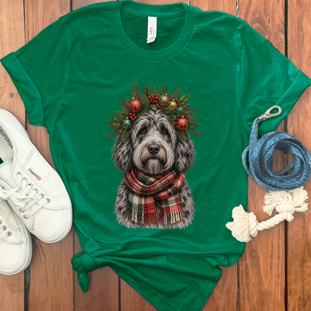 Merle Goldendoodle Holiday Crown T-Shirt in Kelly / S by Puppy Jo