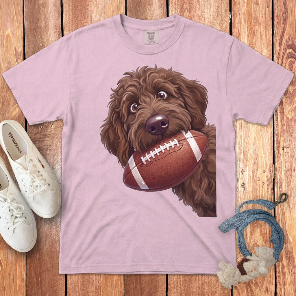 Chocolate Goldendoodle Football Signature T-Shirt in Blossom / S by Puppy Jo