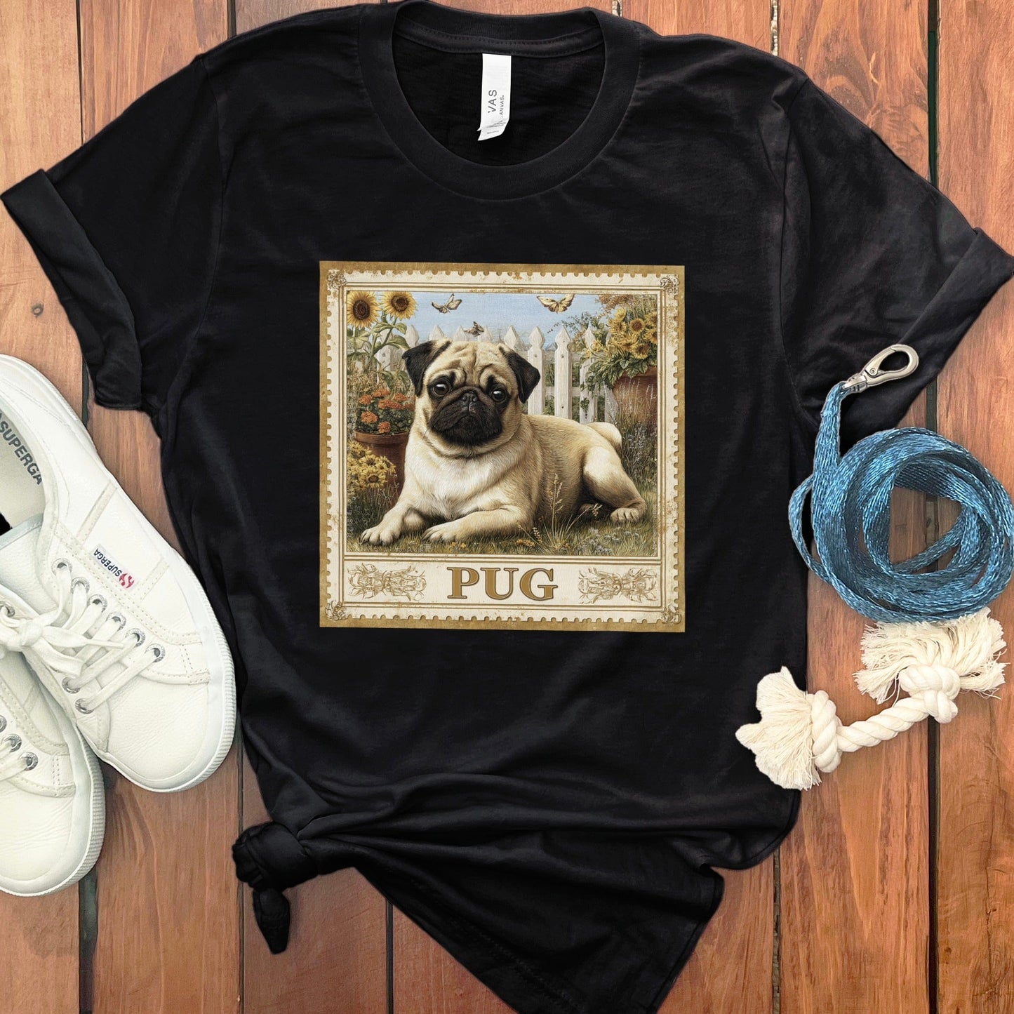Adorable Pug Graphic Printed Black Short Sleeve product