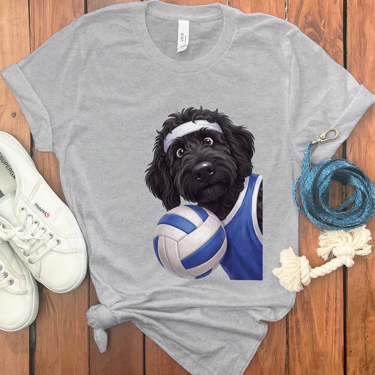 Black Goldendoodle Volleyball Player T-Shirt in Athletic Heather / S by Puppy Jo