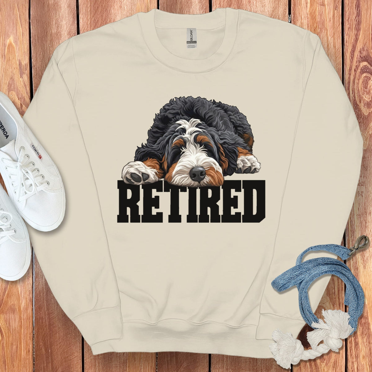 Retired Sleeping Bernedoodle Sweatshirt in Sand / S by Puppy Jo