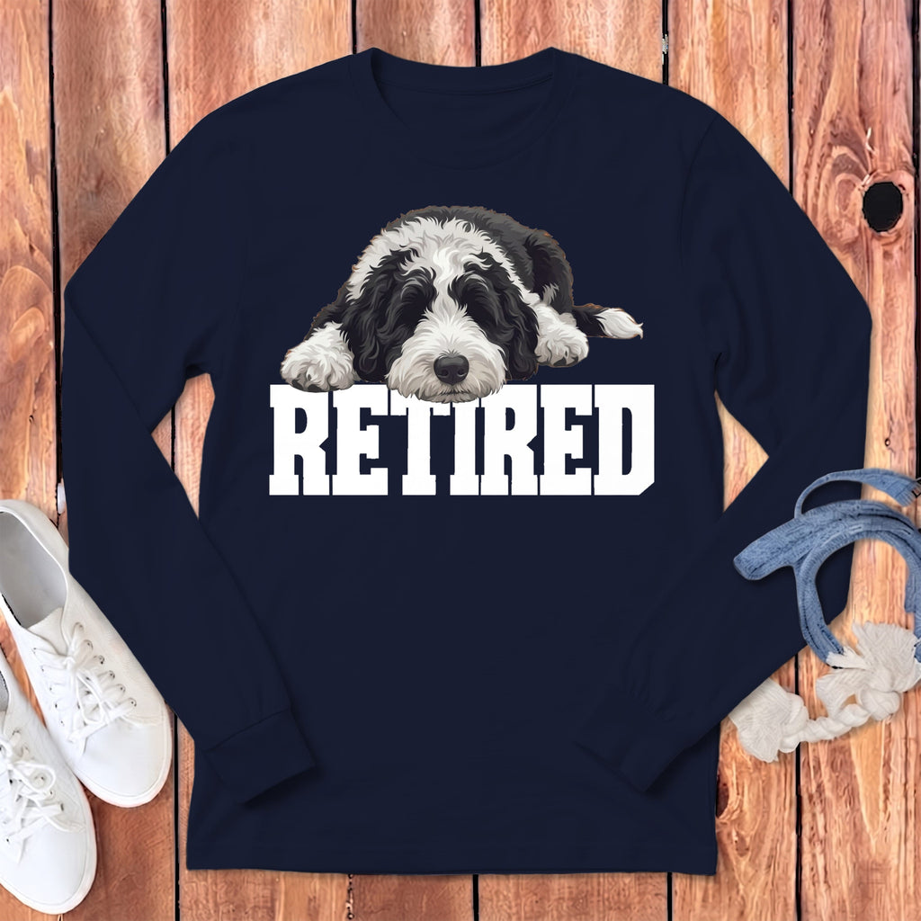 Retired Sleeping Sheepadoodle Long Sleeve T-Shirt in Navy / S by Puppy Jo