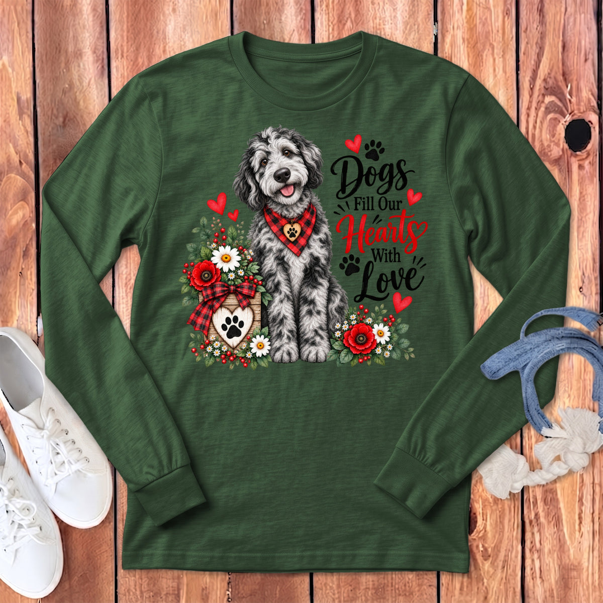 Merle Goldendoodle Hearts Love Long Sleeve T-Shirt