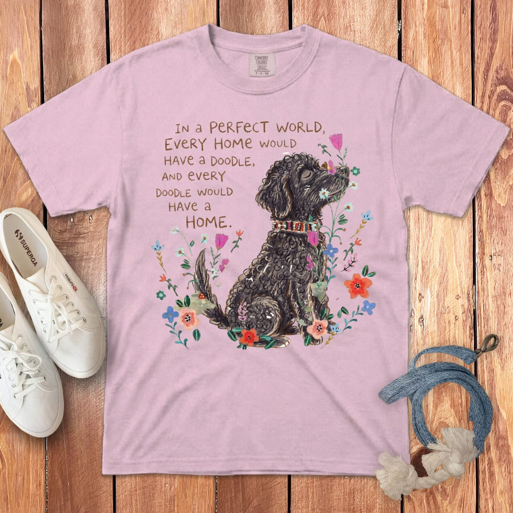 Perfect World Black Goldendoodle Signature T-Shirt in Blossom / S by Puppy Jo