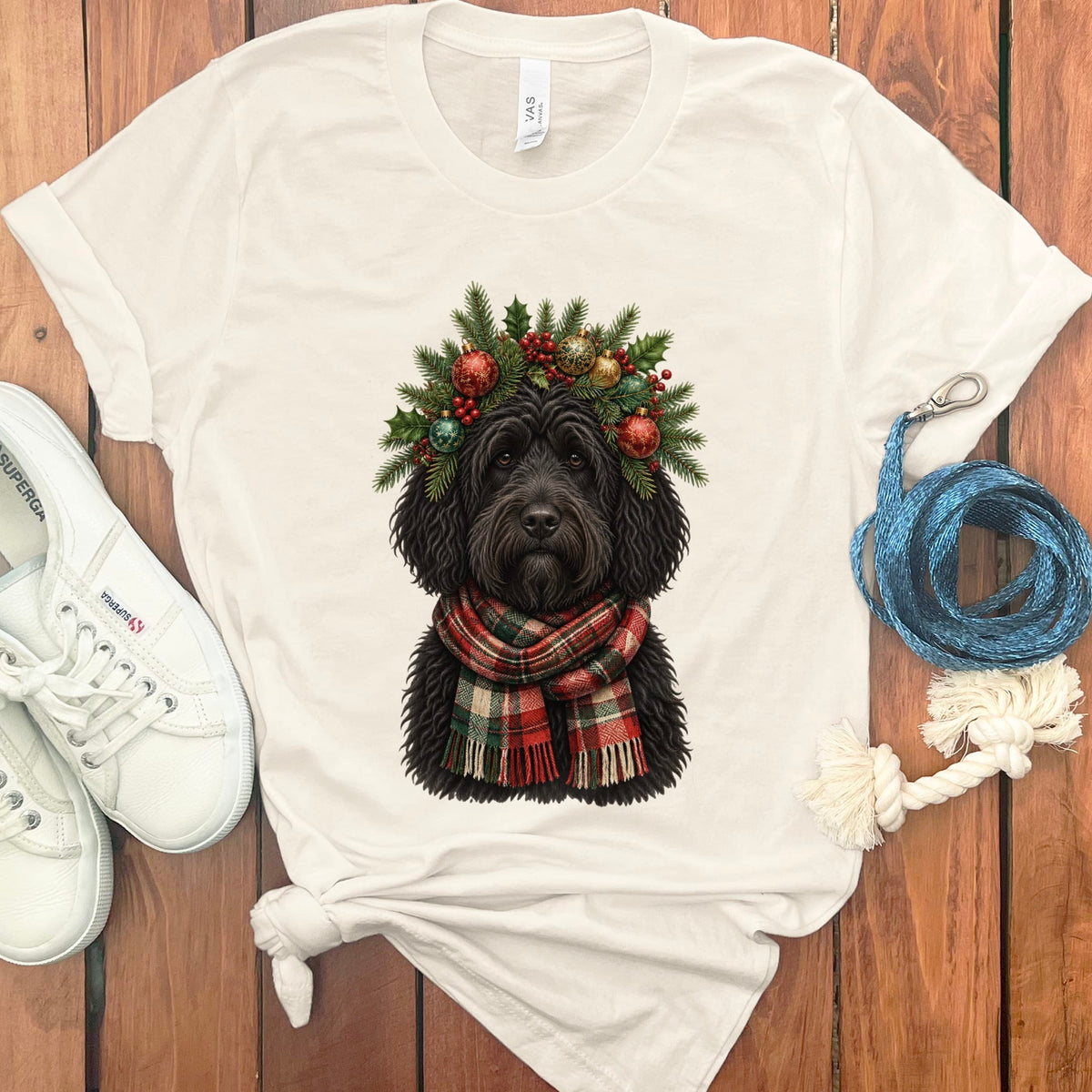 Black Goldendoodle Holiday Crown T-Shirt in Natural / S by Puppy Jo