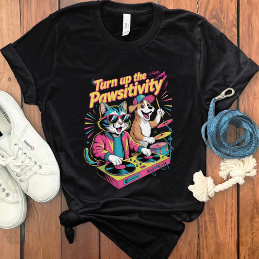 Turn up the Pawsitivity Dog DJ Graphic T-Shirt product type