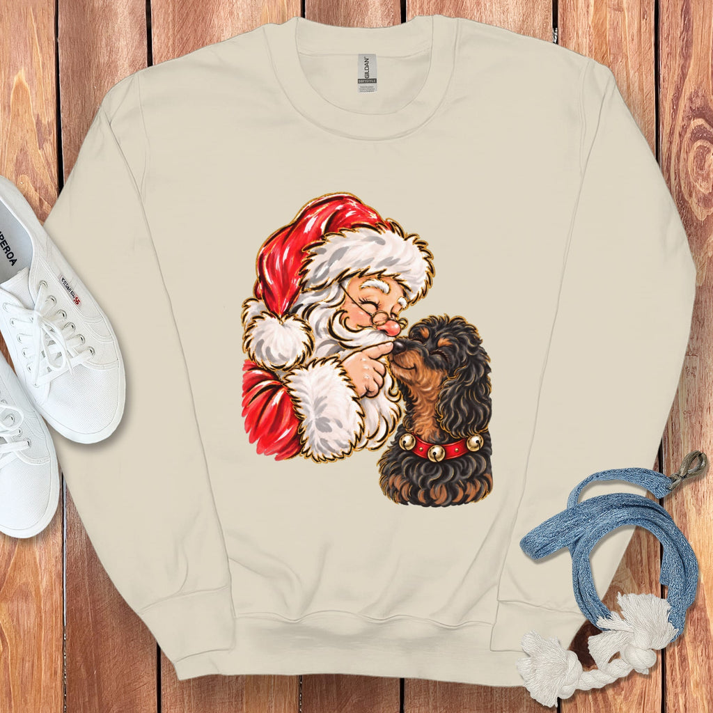 Phantom Goldendoodle Santa Kiss Sweatshirt in Sand / S by Puppy Jo