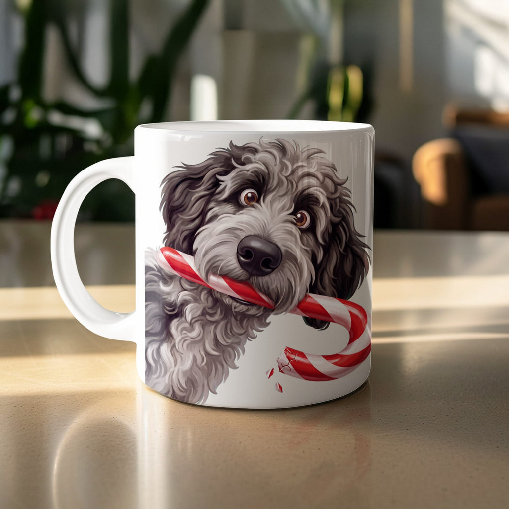 Merle Goldendoodle Candy Cane Thief Mug in by Puppy Jo