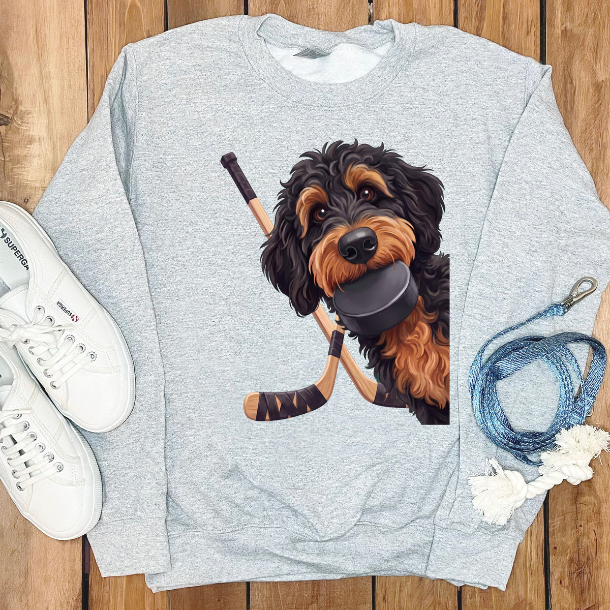 Phantom Goldendoodle Hockey Sweatshirt in Sport Grey / S by Puppy Jo